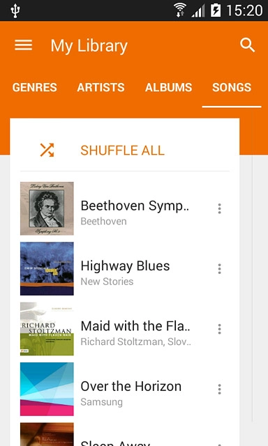 Go to the required audio file.Press the menu icon next to the required audio file.