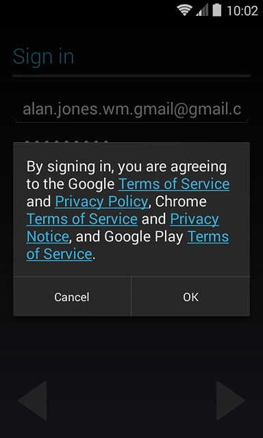 Press OK.Follow the instructions on the display to select settings for your Google account.