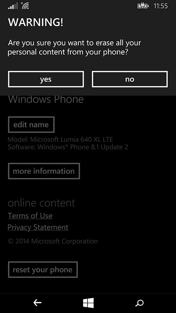 Press yes to confirm.Wait a moment while the factory default settings are restored.Follow the instructions on the display to set up your phone and prepare it for use.