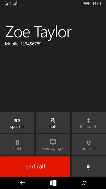 Press end call to end the call and return to the home screen.