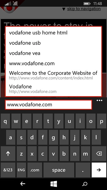 Key in the address of the required web page and press arrow right.