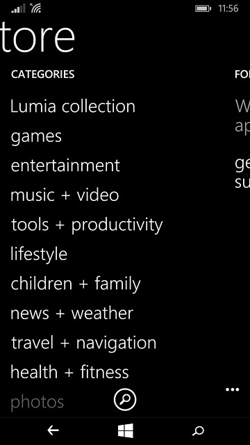 To search by category:Slide your finger right on the display.Press the required category.