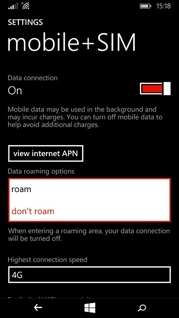 Press roam or don't roam.
