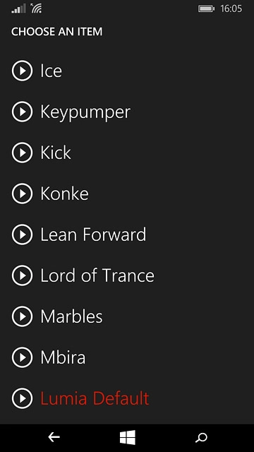 Press the play icon next to the required ring tones to listen to them.