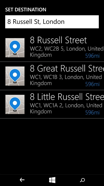 Press the required destination.