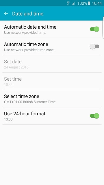 Press Automatic date and time until the function is turned on.