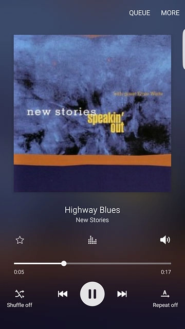 To fast forward or rewind the current audio file:Press the indicator at the bottom of the display and slide it right or left.