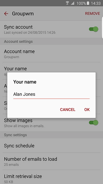 Key in the required sender name and press OK.