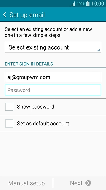 Press Password and key in the password for your email account.
