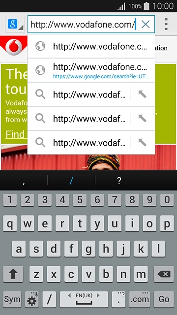 Key in the address of the required web page and press Go.