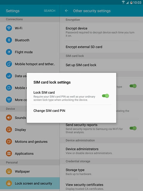 Press Lock SIM card to turn the function on or off.