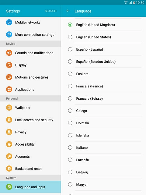 Press the required language.
