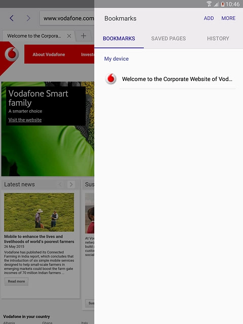 Press the required bookmark.