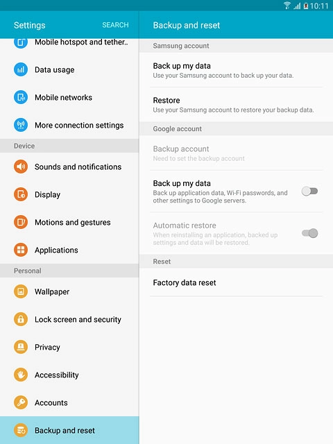 Press Backup and reset.