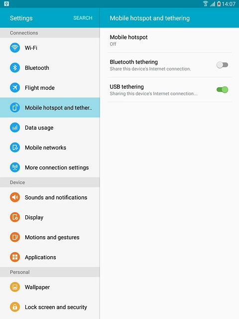 Press USB tethering until the function is turned on.