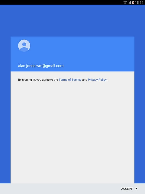 Press ACCEPT.Follow the instructions on the display to select settings for your Google account.