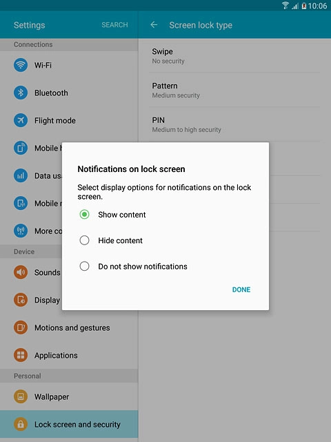 Press the required setting.