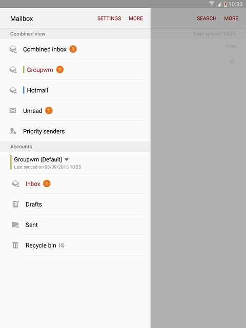 Press the required email account.