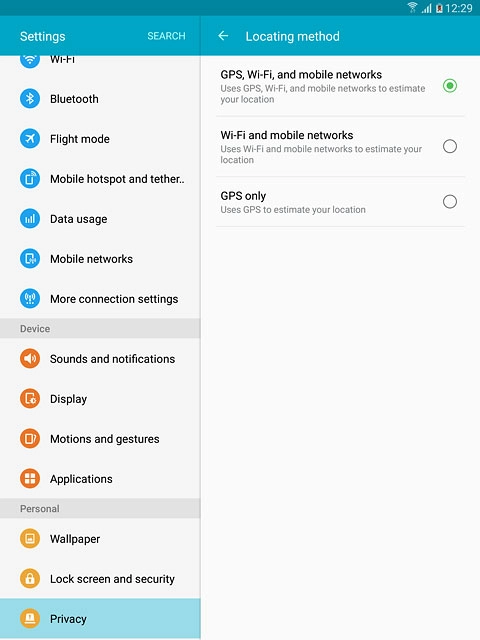 Press GPS, Wi-Fi, and mobile networks.
