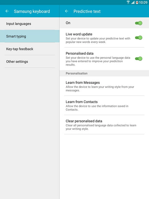 Press Personalised data until the function is turned on.