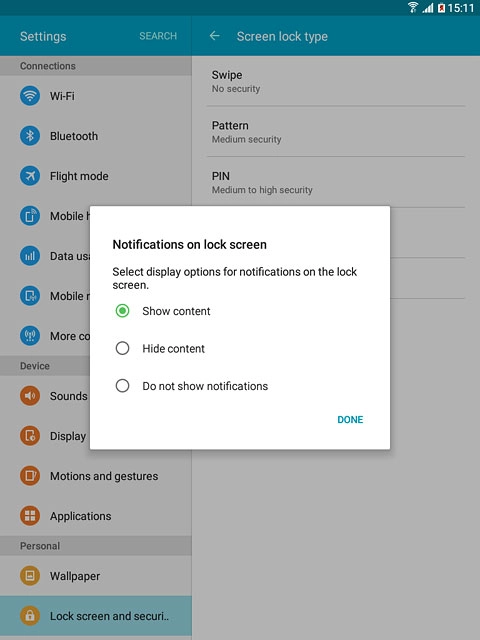 Press the required setting.
