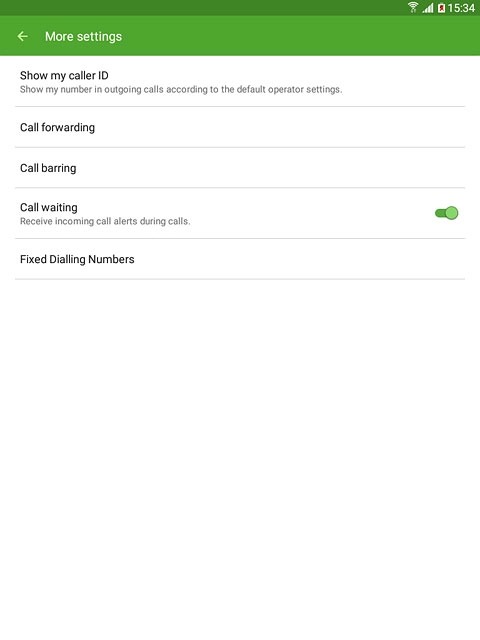 The current settings are displayed.Press Call waiting to turn the function on or off.