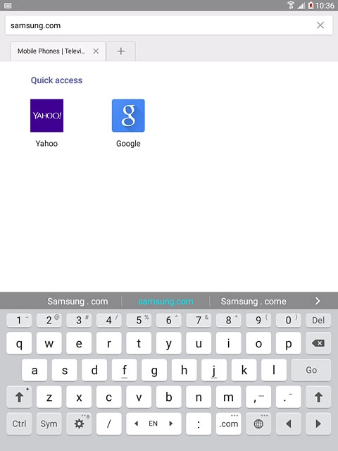 Key in the address of the required web page and press Go.