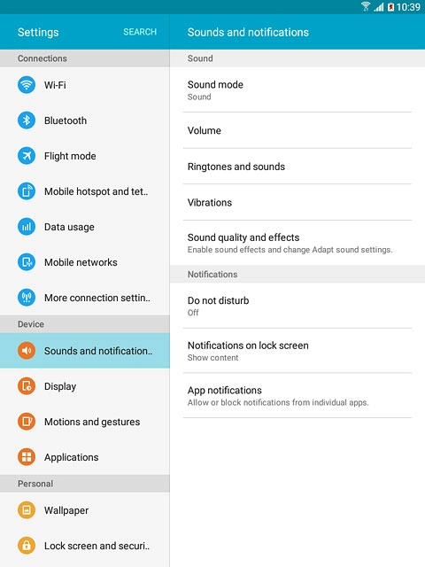 Press Sounds and notifications.