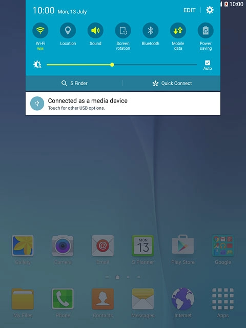 Slide your finger down the display starting from the top edge of your tablet.Press the sound setting icon the necessary number of times to turn silent mode on or off.