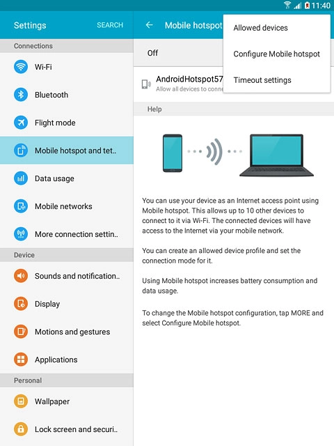 Press Configure Mobile hotspot.