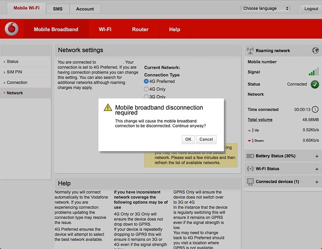 If a connection to the internet has been established:Click OK to end the connection.