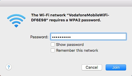 Key in the password for your Wi-Fi hotspot and click Join.A connection to your Wi-Fi hotspot is established.