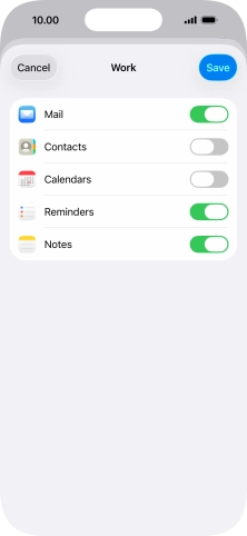 Press the indicators next to the required data types to turn synchronisation of each data type on or off.