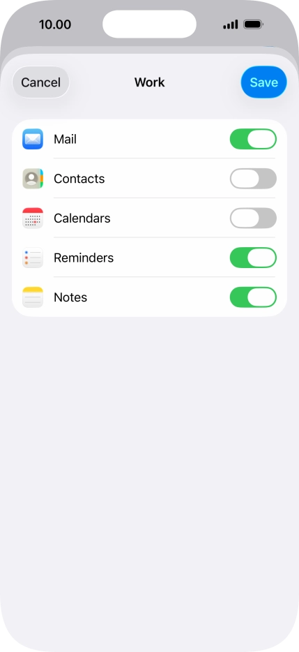Press the indicators next to the required data types to turn synchronisation of each data type on or off.