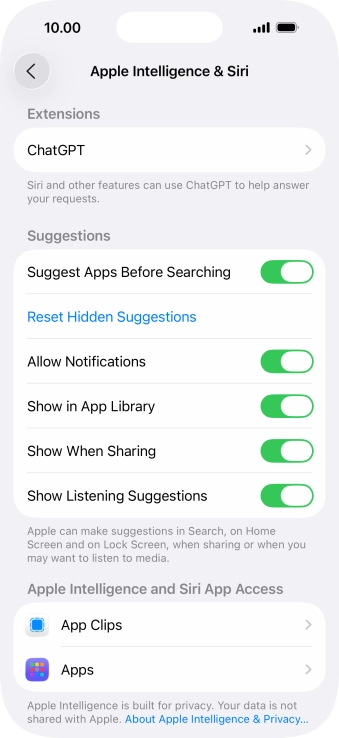 Press ChatGPT and follow the instructions on the screen to turn use of ChatGPT on or off.
