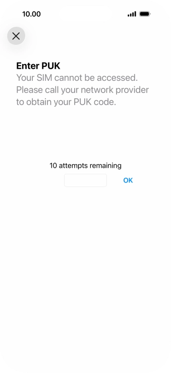 Key in the PUK and press OK.