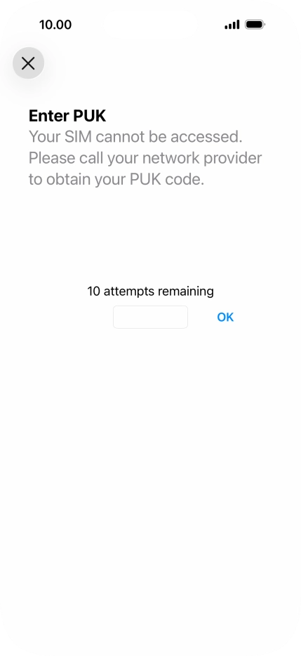 Key in the PUK and press OK.
