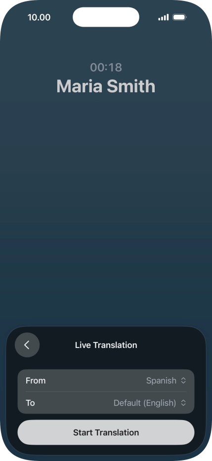 Press Start Translation to use Live Translation during your call.