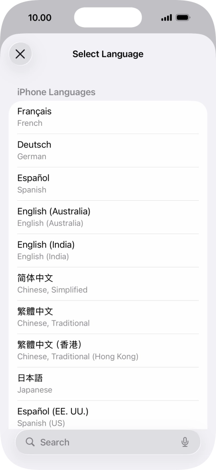 Press the required language.