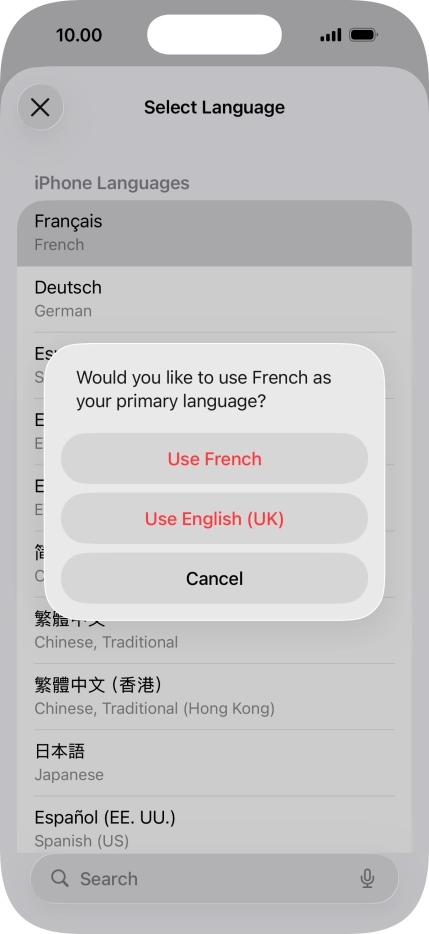 To select the new language as the default phone language, press Use ‹language›.