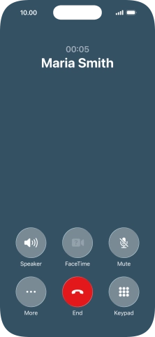 Press the end call icon to end the call and return to the home screen.