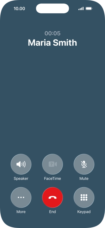Press the end call icon to end the call and return to the home screen.