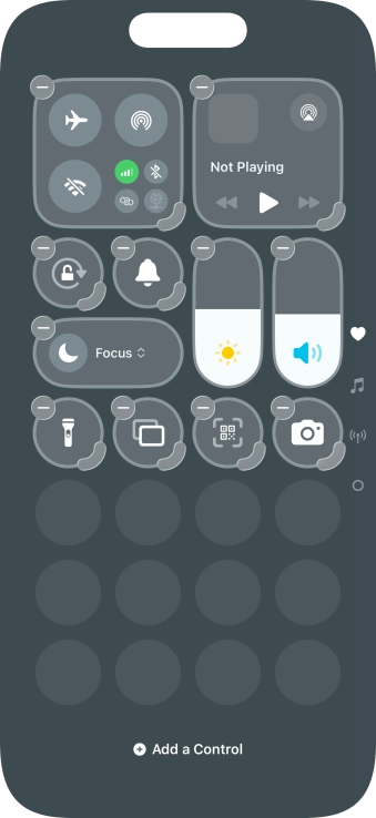 Press Add a Control and follow the instructions on the screen to add the required function to Control Centre.