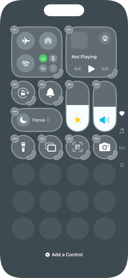 Press Add a Control and follow the instructions on the screen to add the required function to Control Centre.