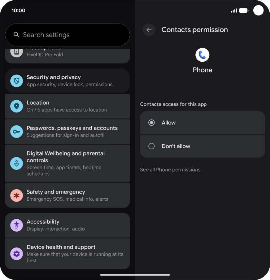 Press the required setting.