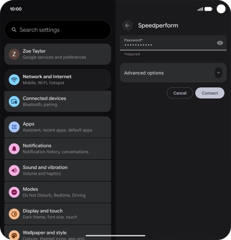 Key in the password for the Wi-Fi network and press Connect.