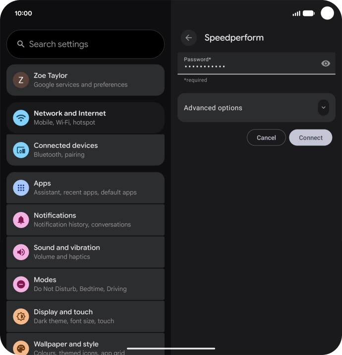 Key in the password for the Wi-Fi network and press Connect.