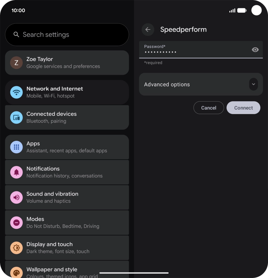 Key in the password for the Wi-Fi network and press Connect.