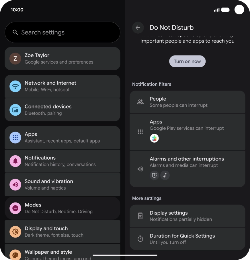 Press Display settings.