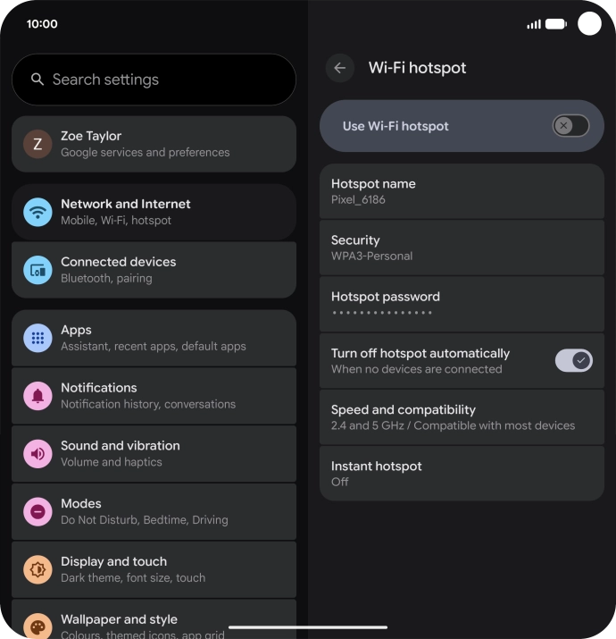 Press Hotspot password and key in the required password.